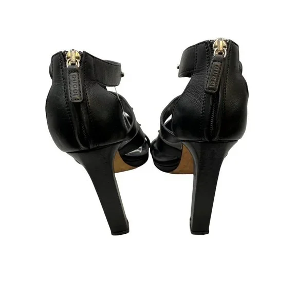 Gucci Leather Gladiator Heels EU Size 38 Black Sigourney Stiletto Platform Women - Picture 5 of 10